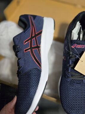 ASICS Navy Running Shoes with Red Accent